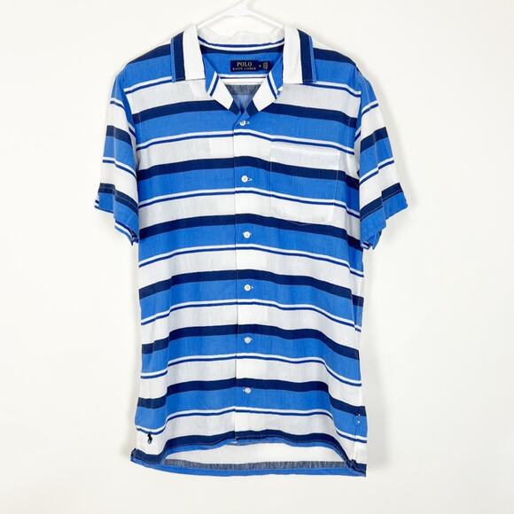 Polo Ralph Lauren Striped Linen Short Sleeve Button Down Shirt Size Medium - Picture 1 of 3